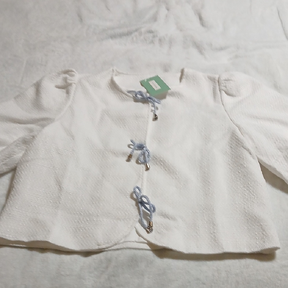 Women's Cream Textured Tie-Front Blazer Jacket